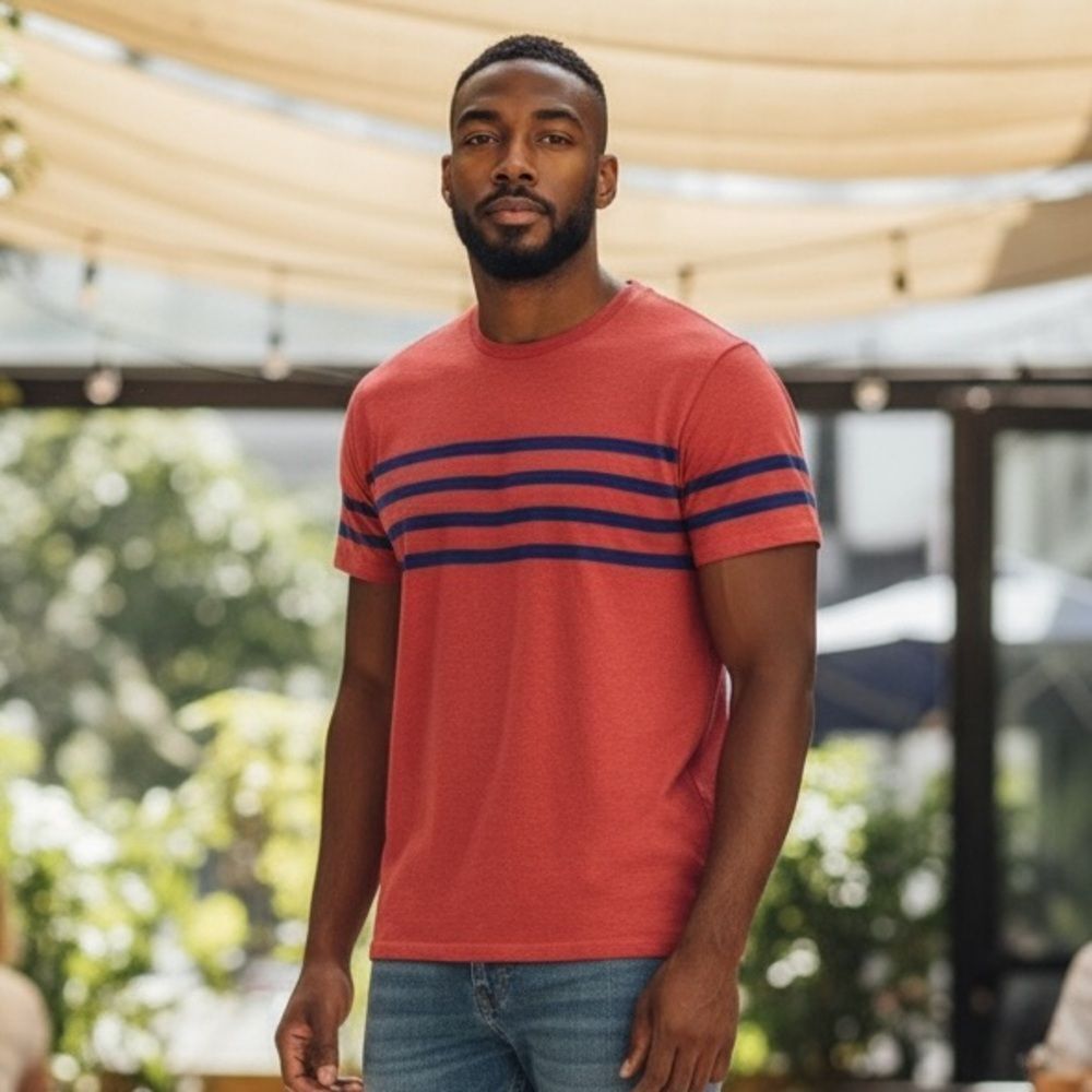 J. Crew Men's Red Striped Knit T-Shirt‎ Size M Short Sleeve Crew Neck